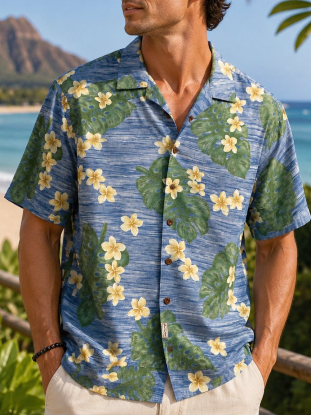 Jamaica Jaxx Silk Hawaiian Shirt Blue Tropical Floral Camp Shirt L